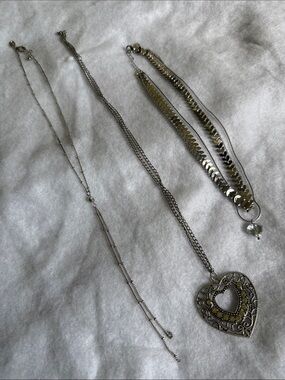 3 Necklaces: Silver Heart Pendant Layered Necklace Set